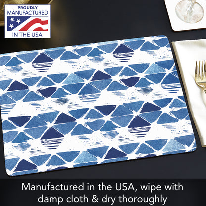 CounterArt Indigo Closed Triangles Premium Decorative Hardboard Tabletop Placemats 4-Pack Manufactured in The USA Heat Tolerant and Easily Wipes Clean