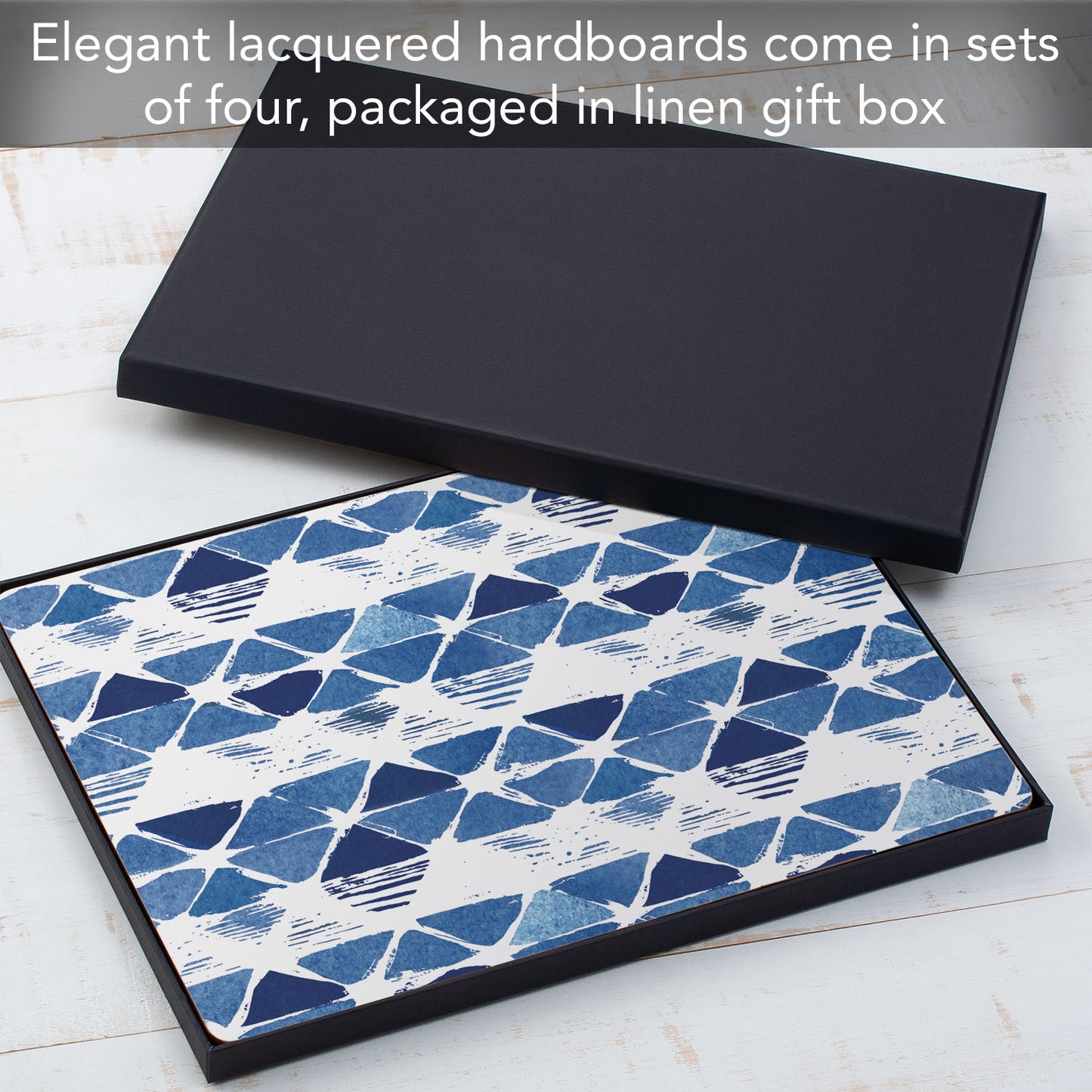 CounterArt Indigo Closed Triangles Premium Decorative Hardboard Tabletop Placemats 4-Pack Manufactured in The USA Heat Tolerant and Easily Wipes Clean