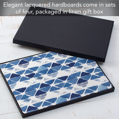 CounterArt Indigo Closed Triangles Premium Decorative Hardboard Tabletop Placemats 4-Pack Manufactured in The USA Heat Tolerant and Easily Wipes Clean