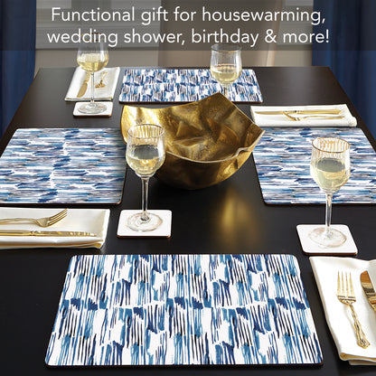 CounterArt Indigo Lines Premium Decorative Hardboard Tabletop Placemats 4-Pack Manufactured in The USA Heat Tolerant and Easily Wipes Clean
