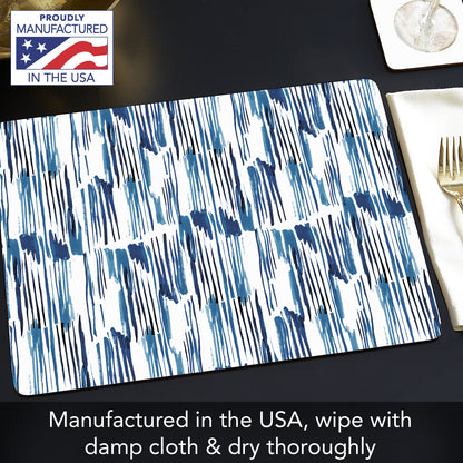 CounterArt Indigo Lines Premium Decorative Hardboard Tabletop Placemats 4-Pack Manufactured in The USA Heat Tolerant and Easily Wipes Clean