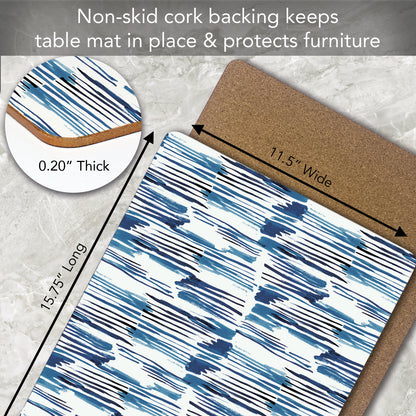 CounterArt Indigo Lines Premium Decorative Hardboard Tabletop Placemats 4-Pack Manufactured in The USA Heat Tolerant and Easily Wipes Clean