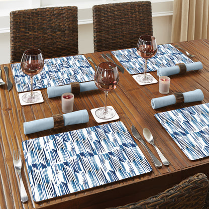 CounterArt Indigo Lines Premium Decorative Hardboard Tabletop Placemats 4-Pack Manufactured in The USA Heat Tolerant and Easily Wipes Clean