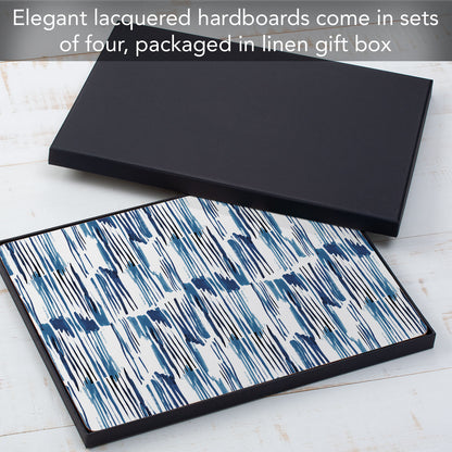 CounterArt Indigo Lines Premium Decorative Hardboard Tabletop Placemats 4-Pack Manufactured in The USA Heat Tolerant and Easily Wipes Clean