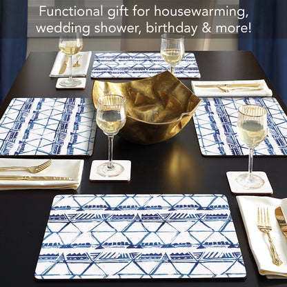 CounterArt Indigo Triangles Premium Decorative Hardboard Tabletop Placemats 4-Pack Manufactured in The USA Heat Tolerant and Easily Wipes Clean
