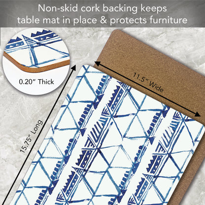 CounterArt Indigo Triangles Premium Decorative Hardboard Tabletop Placemats 4-Pack Manufactured in The USA Heat Tolerant and Easily Wipes Clean