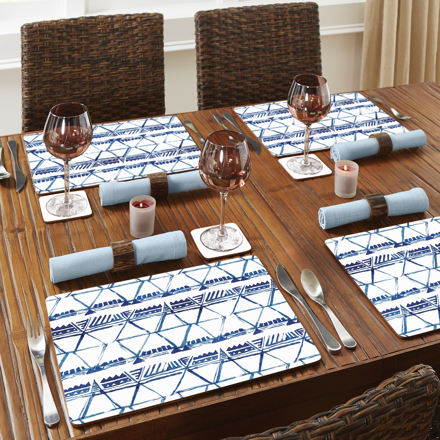 CounterArt Indigo Triangles Premium Decorative Hardboard Tabletop Placemats 4-Pack Manufactured in The USA Heat Tolerant and Easily Wipes Clean