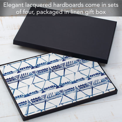 CounterArt Indigo Triangles Premium Decorative Hardboard Tabletop Placemats 4-Pack Manufactured in The USA Heat Tolerant and Easily Wipes Clean