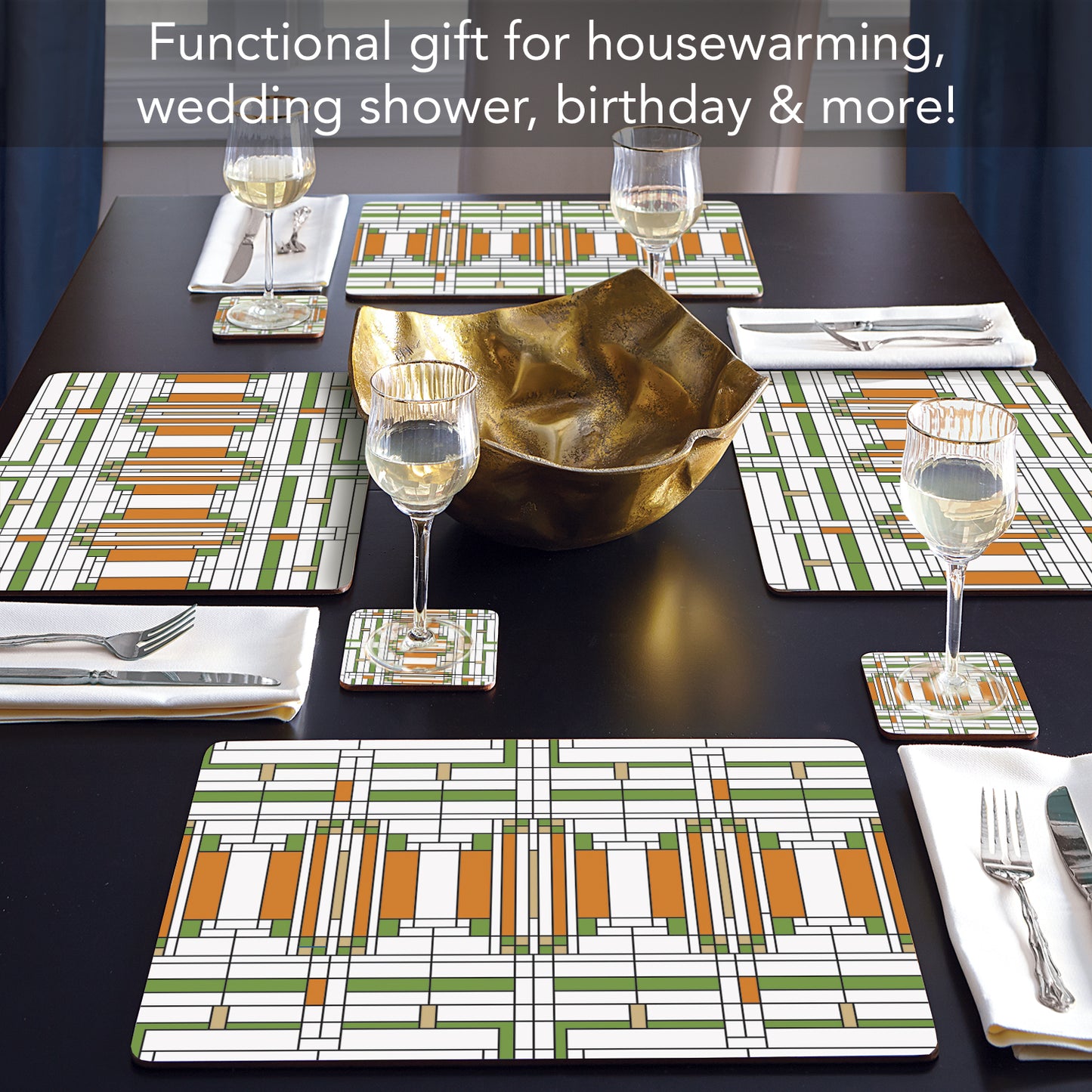 CounterArt Oak Park Skylight by FLW Decorative Hardboard Placemats with Protective Cork Backing 4 Pack Layered Construction Heat Tolerant and Easily Wipes Clean