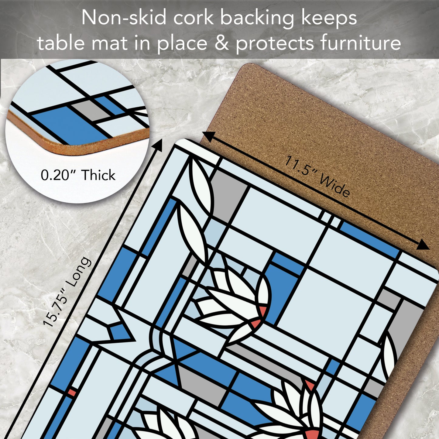 CounterArt Waterlilies by FLW Decorative Hardboard Placemats with Protective Cork Backing 4 Pack Layered Construction Heat Tolerant and Easily Wipes Clean