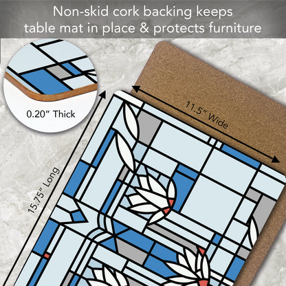 CounterArt Waterlilies by FLW Decorative Hardboard Placemats with Protective Cork Backing 4 Pack Layered Construction Heat Tolerant and Easily Wipes Clean