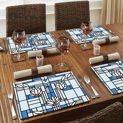 CounterArt Waterlilies by FLW Decorative Hardboard Placemats with Protective Cork Backing 4 Pack Layered Construction Heat Tolerant and Easily Wipes Clean