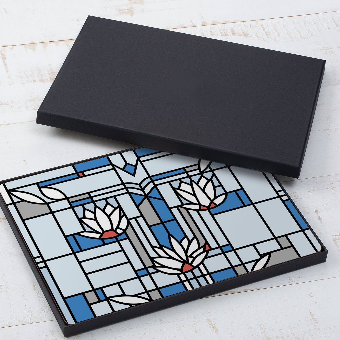 CounterArt Waterlilies by FLW Decorative Hardboard Placemats with Protective Cork Backing 4 Pack Layered Construction Heat Tolerant and Easily Wipes Clean