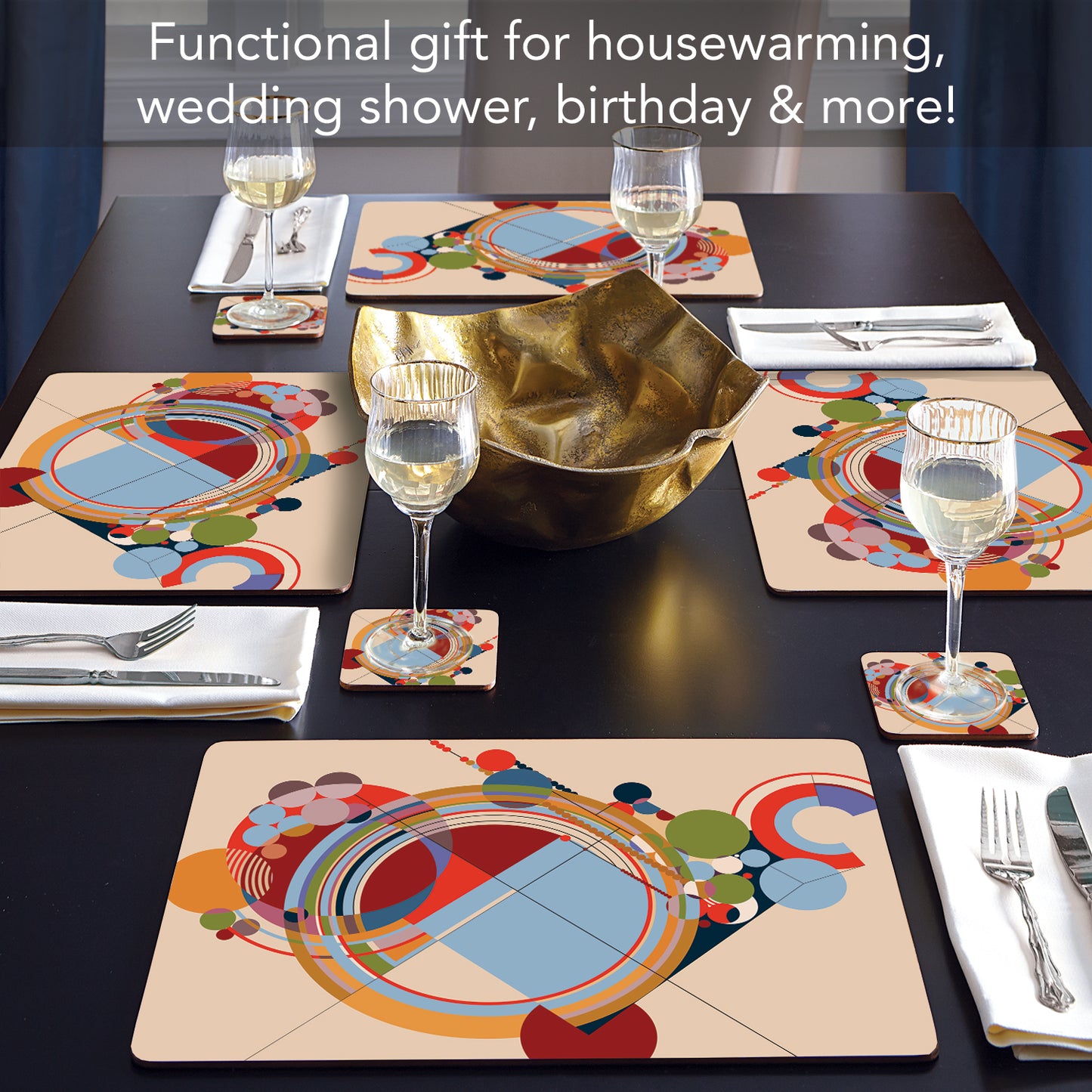 CounterArt Carpets by FLW Decorative Hardboard Placemats with Protective Cork Backing 4 Pack Layered Construction Heat Tolerant and Easily Wipes Clean