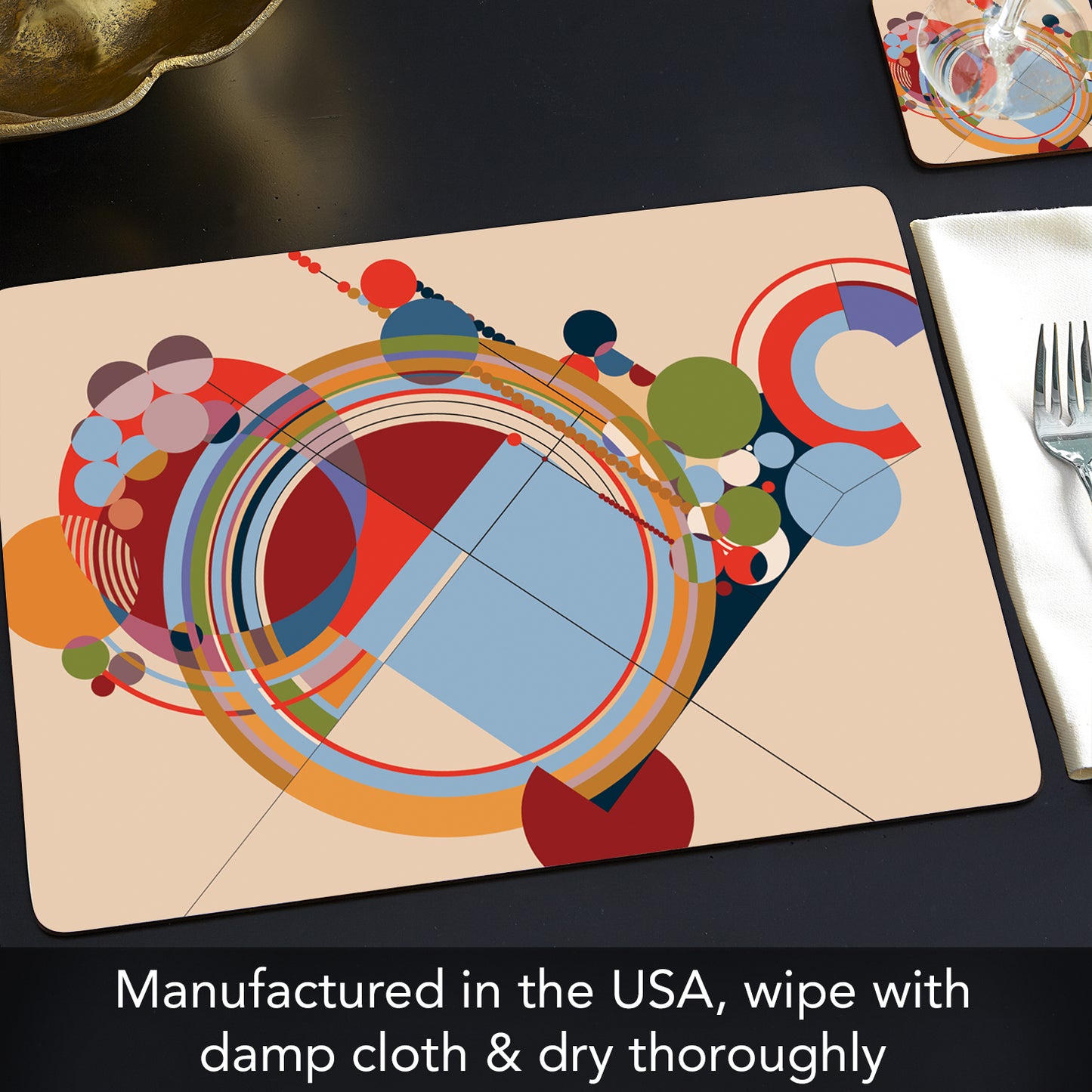 CounterArt Carpets by FLW Decorative Hardboard Placemats with Protective Cork Backing 4 Pack Layered Construction Heat Tolerant and Easily Wipes Clean