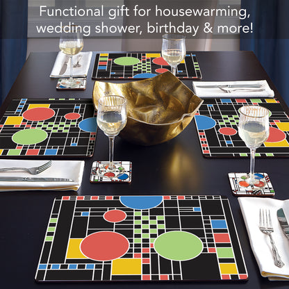CounterArt Coonley Playhouse by FLW Decorative Hardboard Placemats with Protective Cork Backing 4 Pack Layered Construction Heat Tolerant and Easily Wipes Clean