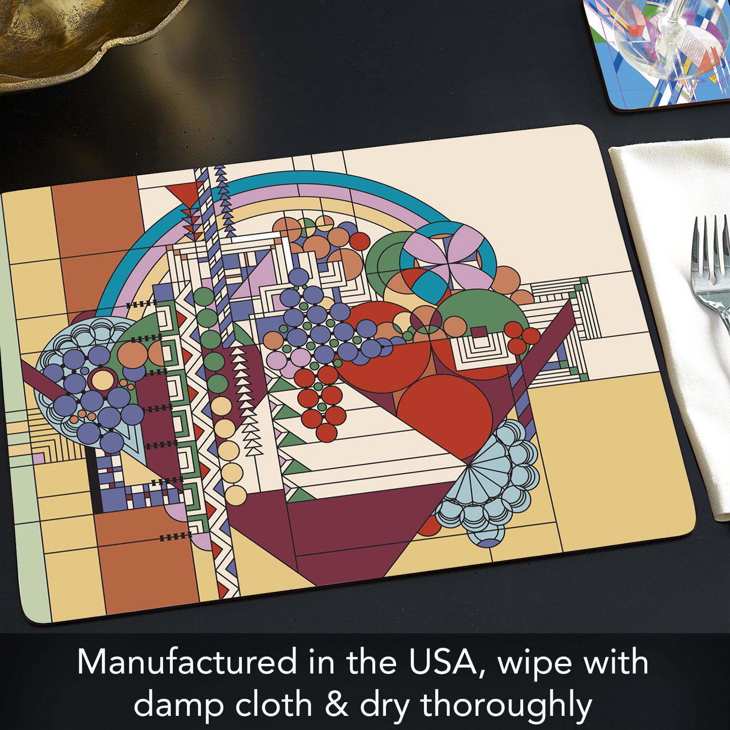 CounterArt Liberty Covers Assortment by FLW Decorative Hardboard Placemats with Protective Cork Backing 4 Pack Layered Construction Heat Tolerant and Easily Wipes Clean