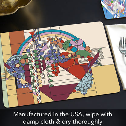 CounterArt Liberty Covers Assortment by FLW Decorative Hardboard Placemats with Protective Cork Backing 4 Pack Layered Construction Heat Tolerant and Easily Wipes Clean