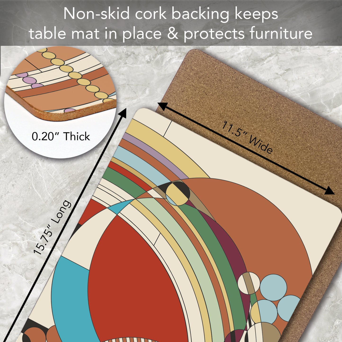 CounterArt Liberty Covers Assortment by FLW Decorative Hardboard Placemats with Protective Cork Backing 4 Pack Layered Construction Heat Tolerant and Easily Wipes Clean