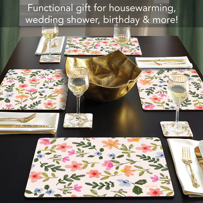 Watercolor Floral Premium 4 Pack Boxed Hardboard Tabletop Placemats Manufactured in the USA