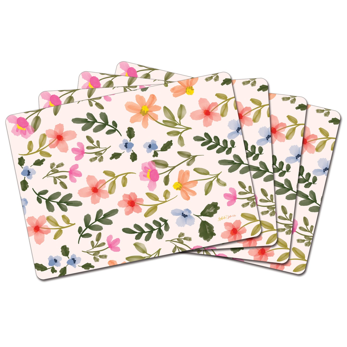 Watercolor Floral Premium 4 Pack Boxed Hardboard Tabletop Placemats Manufactured in the USA