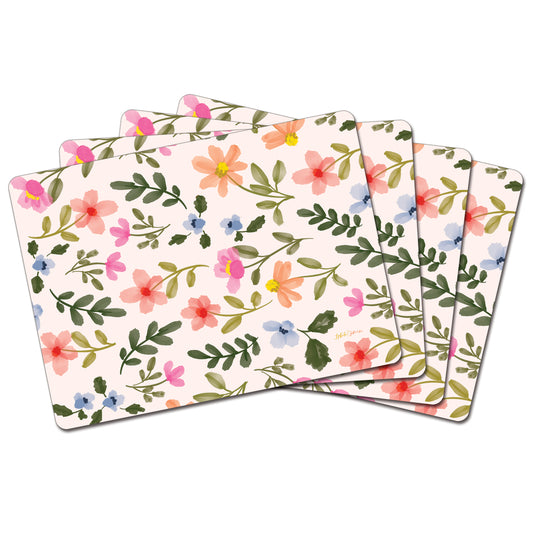 Watercolor Floral Premium 4 Pack Boxed Hardboard Tabletop Placemats Manufactured in the USA