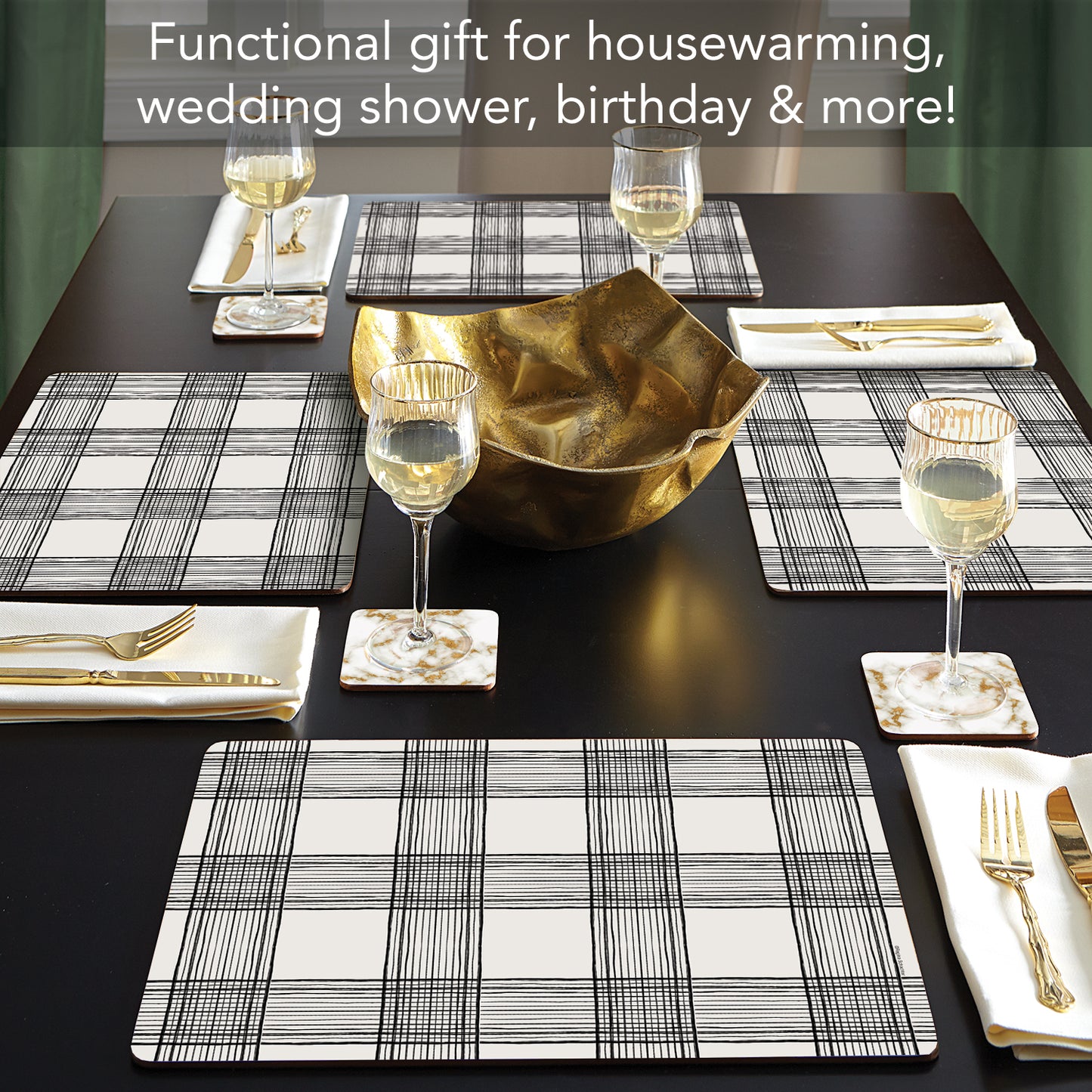 Wired Plaid Premium Boxed Hardboard Tabletop Placemats 4 Pack Manufactured in the USA