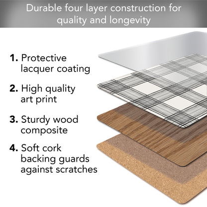 Wired Plaid Premium Boxed Hardboard Tabletop Placemats 4 Pack Manufactured in the USA