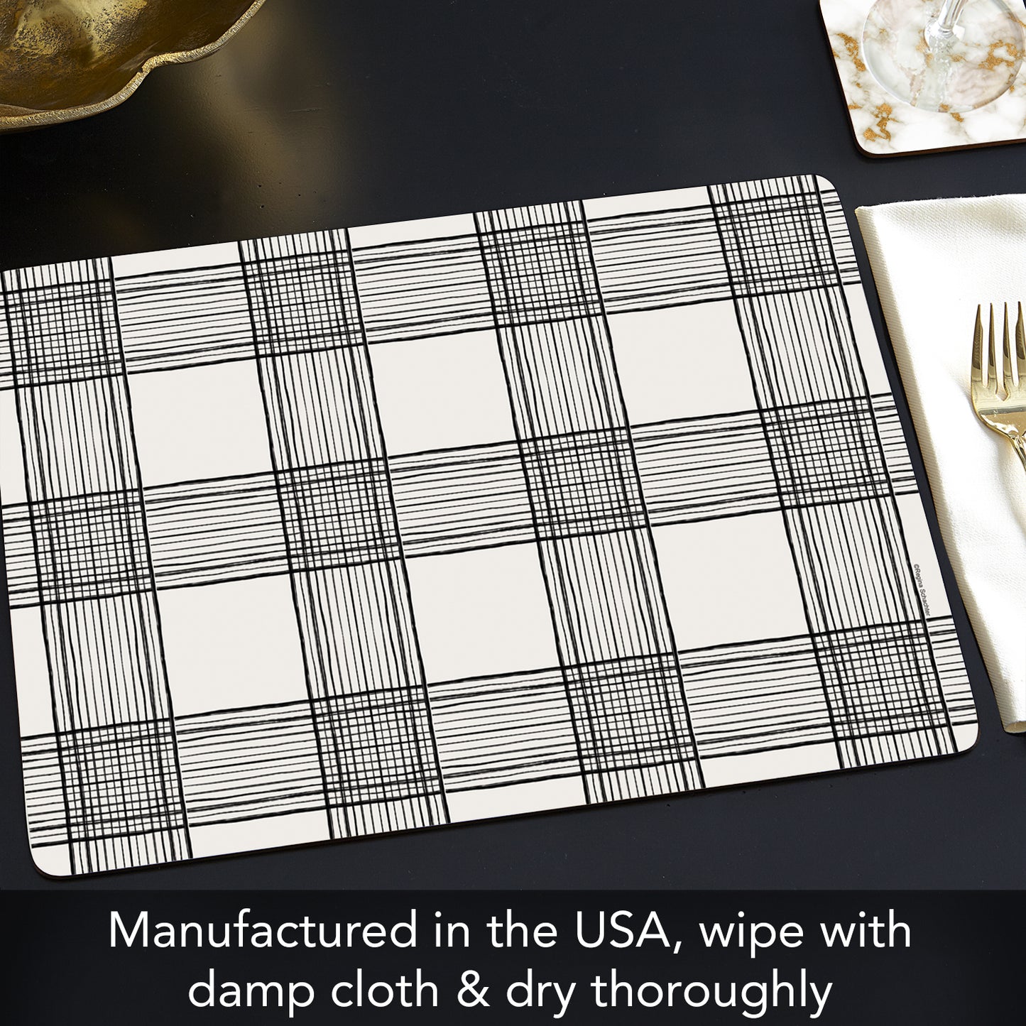 Wired Plaid Premium Boxed Hardboard Tabletop Placemats 4 Pack Manufactured in the USA