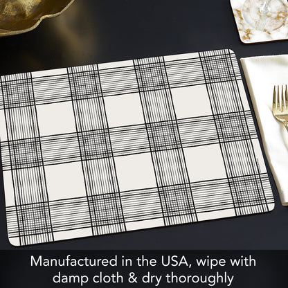 Wired Plaid Premium Boxed Hardboard Tabletop Placemats 4 Pack Manufactured in the USA
