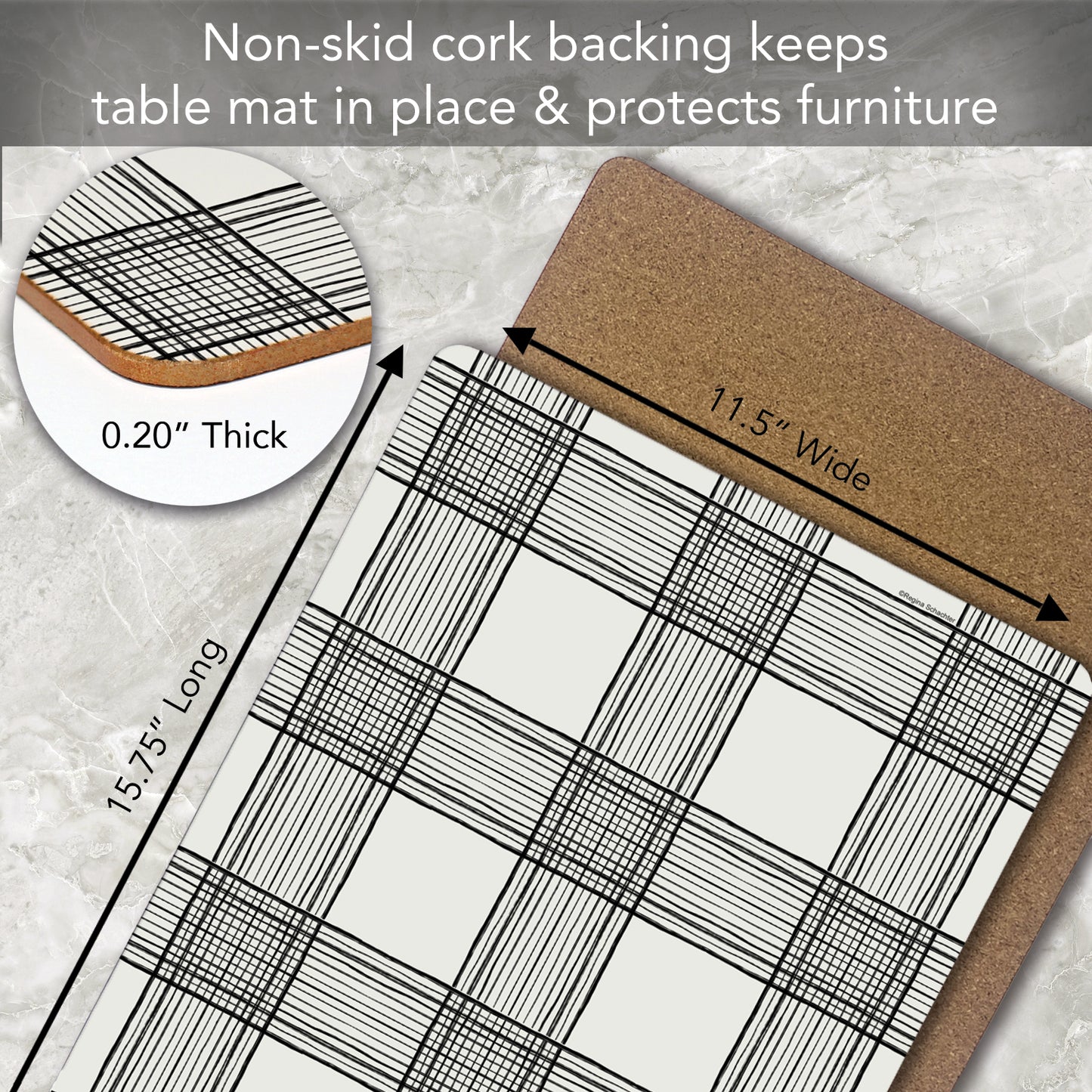 Wired Plaid Premium Boxed Hardboard Tabletop Placemats 4 Pack Manufactured in the USA