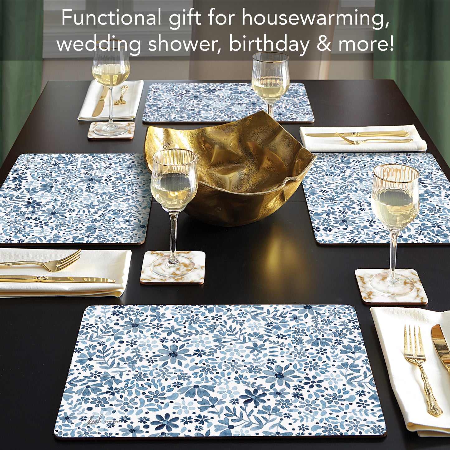 Ditsy Floral Premium 4 Pack Boxed Hardboard Tabletop Placemats Manufactured in the USA