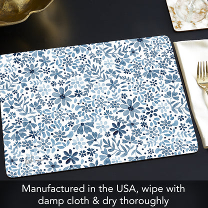 Ditsy Floral Premium 4 Pack Boxed Hardboard Tabletop Placemats Manufactured in the USA