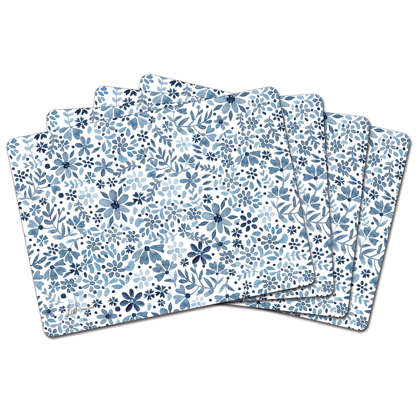 Ditsy Floral Premium 4 Pack Boxed Hardboard Tabletop Placemats Manufactured in the USA