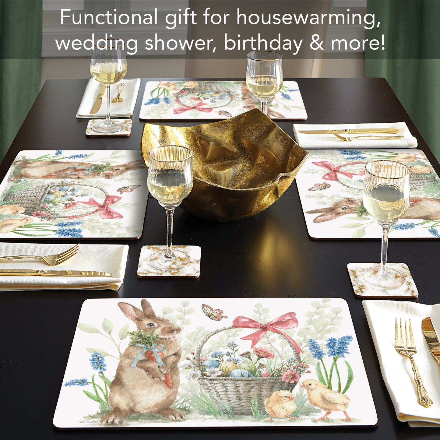 Hop Into Spring Premium 4 Pack Boxed Hardboard Tabletop Placemats Manufactured in the USA