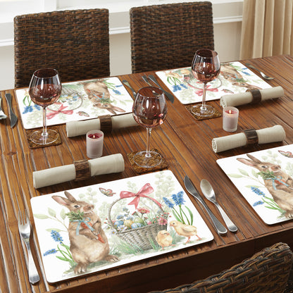 Hop Into Spring Premium 4 Pack Boxed Hardboard Tabletop Placemats Manufactured in the USA
