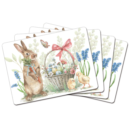 Hop Into Spring Premium 4 Pack Boxed Hardboard Tabletop Placemats Manufactured in the USA