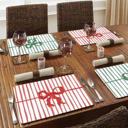 Holiday Bows Design Premium Decorative Hardboard Tabletop Placemats 4 Pack Manufactured in the USA