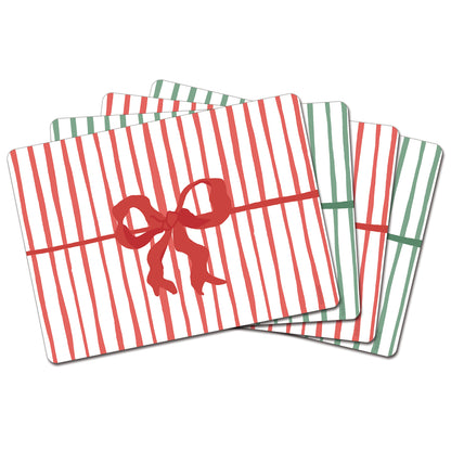 Holiday Bows Design Premium Decorative Hardboard Tabletop Placemats 4 Pack Manufactured in the USA
