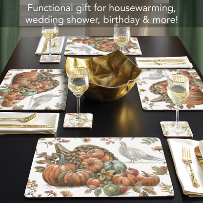Bountiful Harvest Design Premium Decorative Hardboard Tabletop Placemats 4 Pack Manufactured in the USA