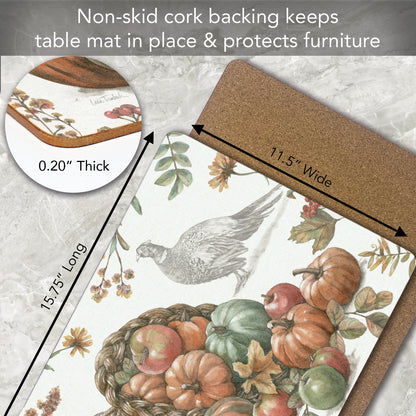 Bountiful Harvest Design Premium Decorative Hardboard Tabletop Placemats 4 Pack Manufactured in the USA