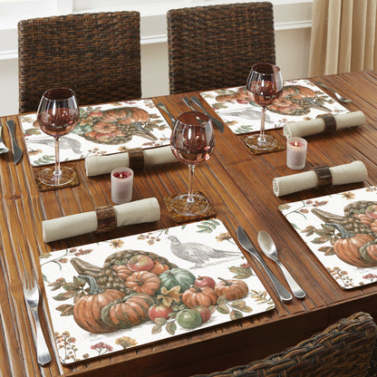 Bountiful Harvest Design Premium Decorative Hardboard Tabletop Placemats 4 Pack Manufactured in the USA