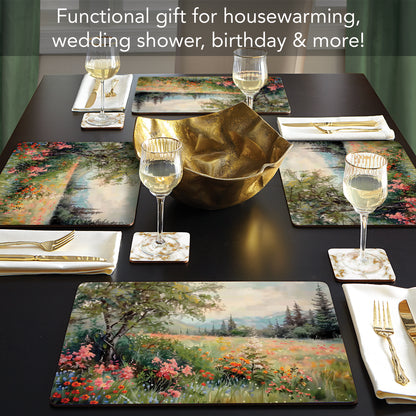 Wildflower Field Premium 4 Pack Boxed Hardboard Tabletop Placemats Manufactured in the USA