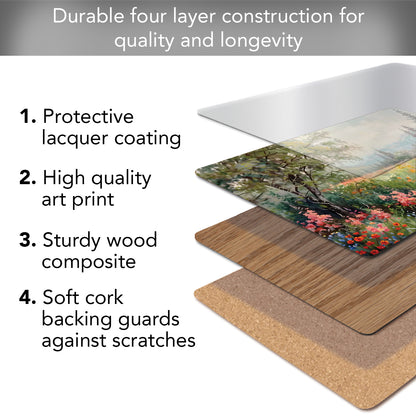 Wildflower Field Premium 4 Pack Boxed Hardboard Tabletop Placemats Manufactured in the USA