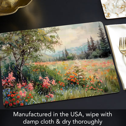 Wildflower Field Premium 4 Pack Boxed Hardboard Tabletop Placemats Manufactured in the USA