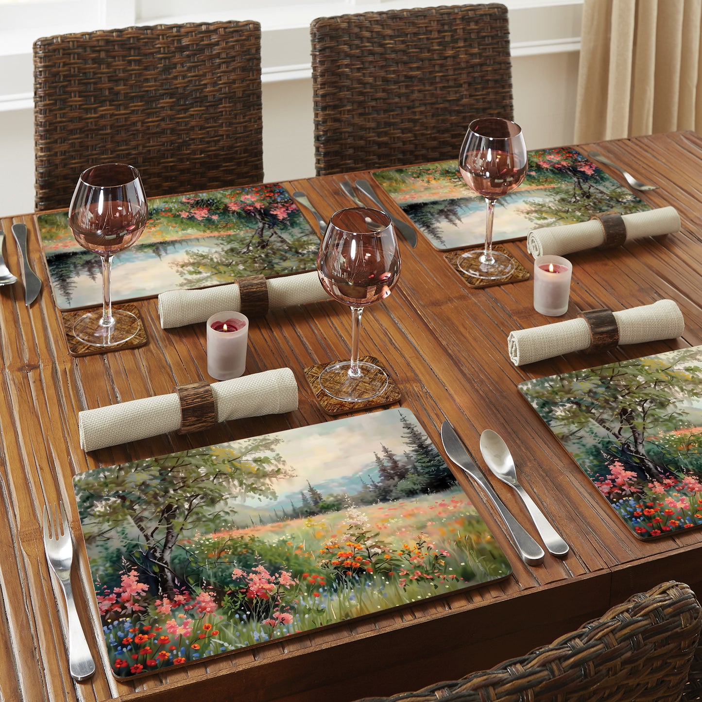 Wildflower Field Premium 4 Pack Boxed Hardboard Tabletop Placemats Manufactured in the USA