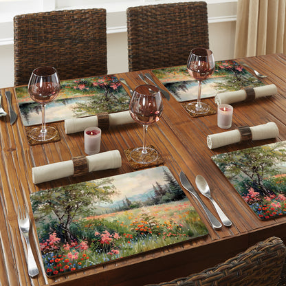 Wildflower Field Premium 4 Pack Boxed Hardboard Tabletop Placemats Manufactured in the USA