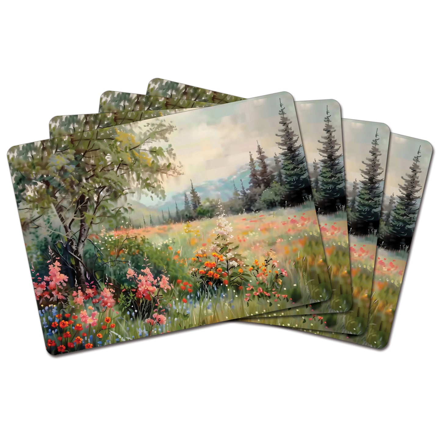 Wildflower Field Premium 4 Pack Boxed Hardboard Tabletop Placemats Manufactured in the USA