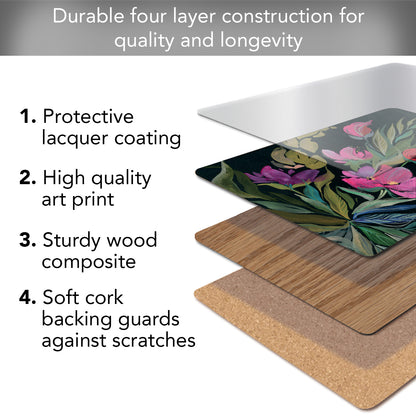 Moody Jewels Premium 4 Pack Boxed Hardboard Tabletop Placemats Manufactured in the USA