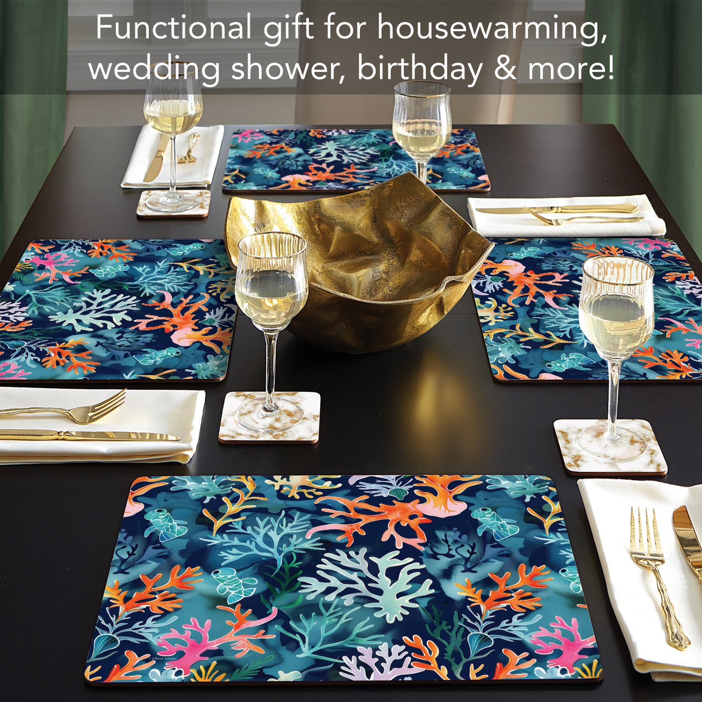 Nautical Harmony Premium 4 Pack Boxed Hardboard Tabletop Placemats Manufactured in the USA